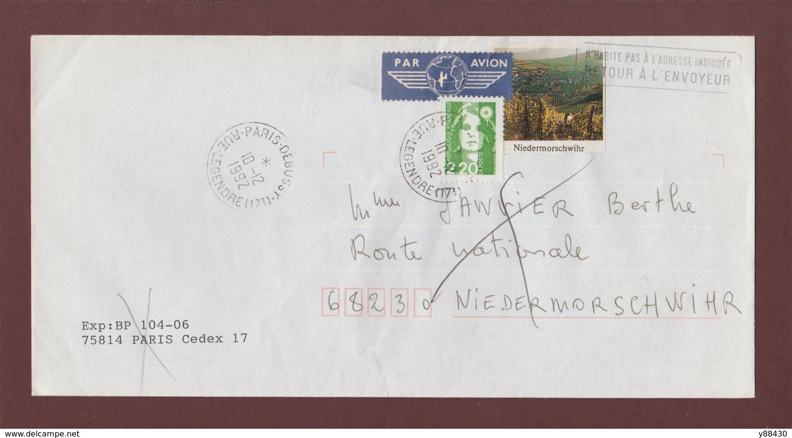 2714 De 1991 - Adresse Fantaisiste - M. JANVIER à NIEDERMORSCHWIHR. 68 - Retour Cachet De TURCKHEIM - Voir Les 2 Scannes - Gebraucht