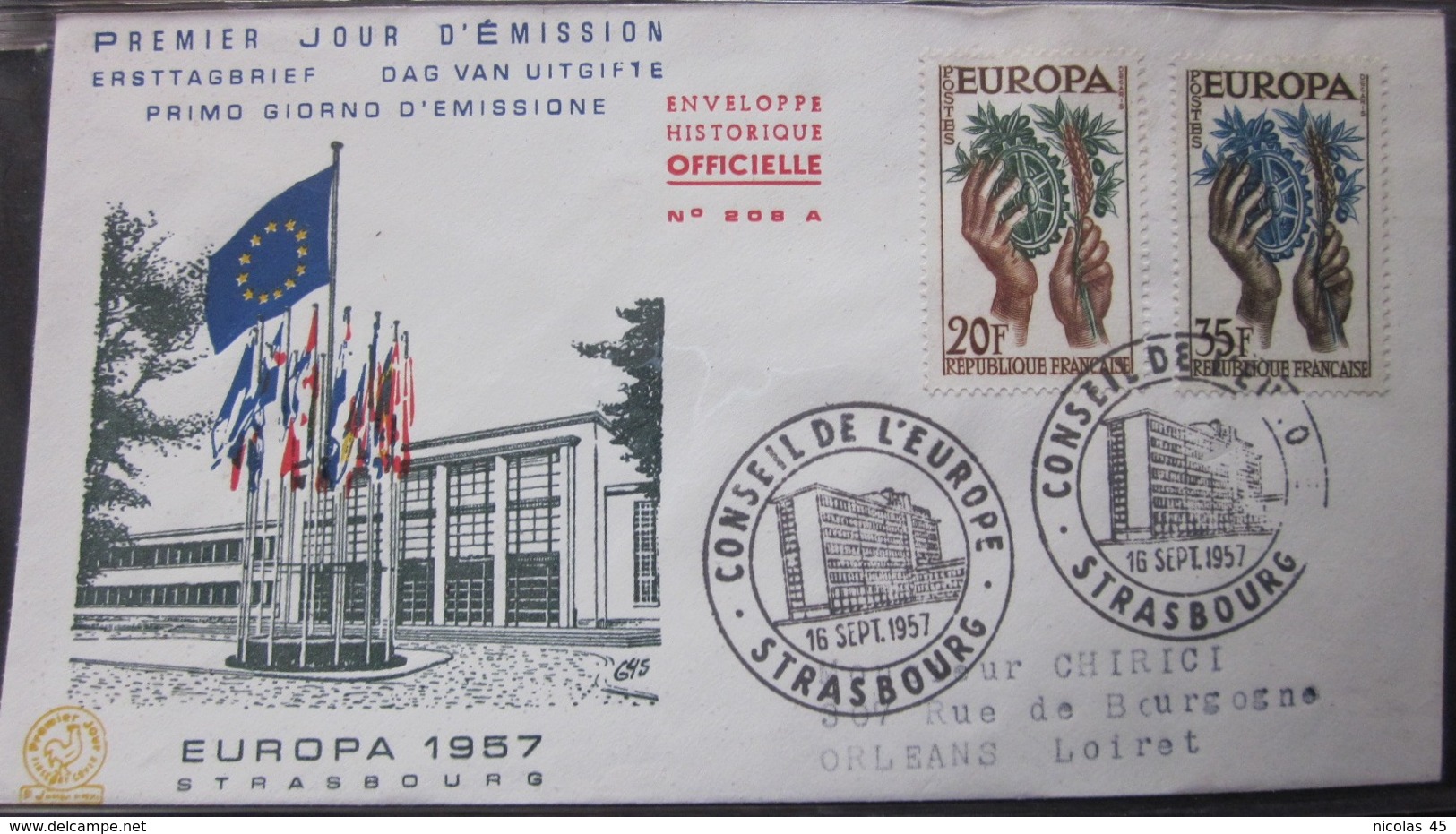 Enveloppe FDC - 1957 - Europa - Drapeaux - YT 1122 1123 - Storia Postale