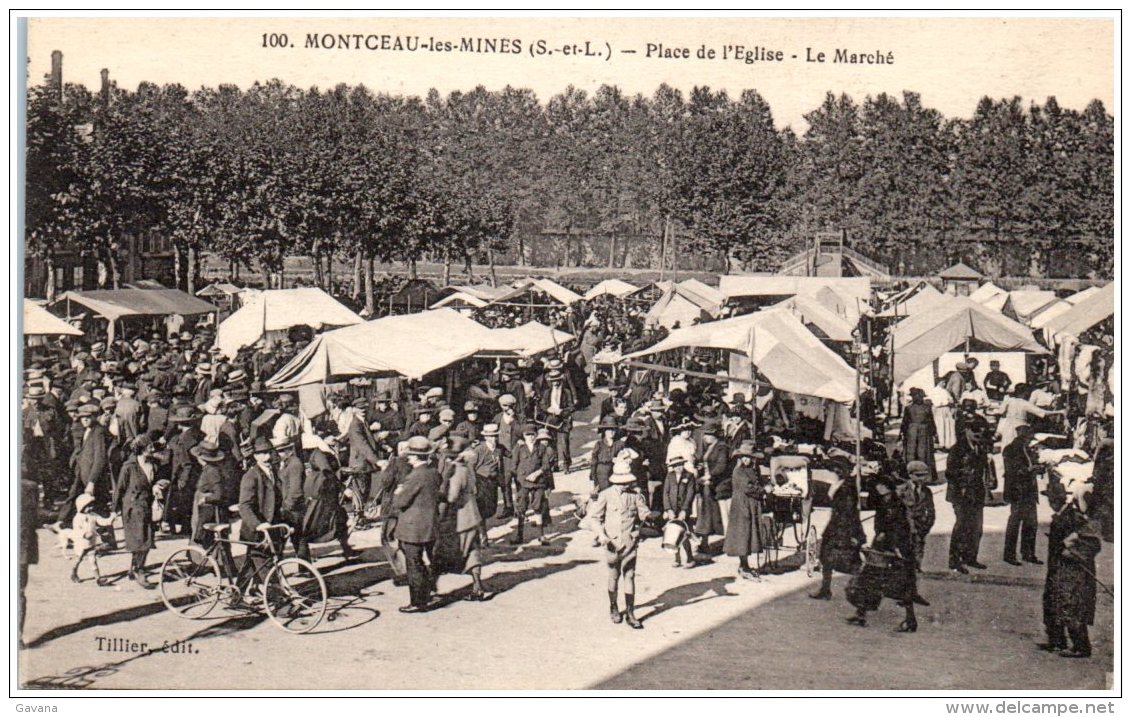 71 MONTCEAU-les-MINES - Place De L'Eglise - Le Marché   (Recto/Verso) - Montceau Les Mines