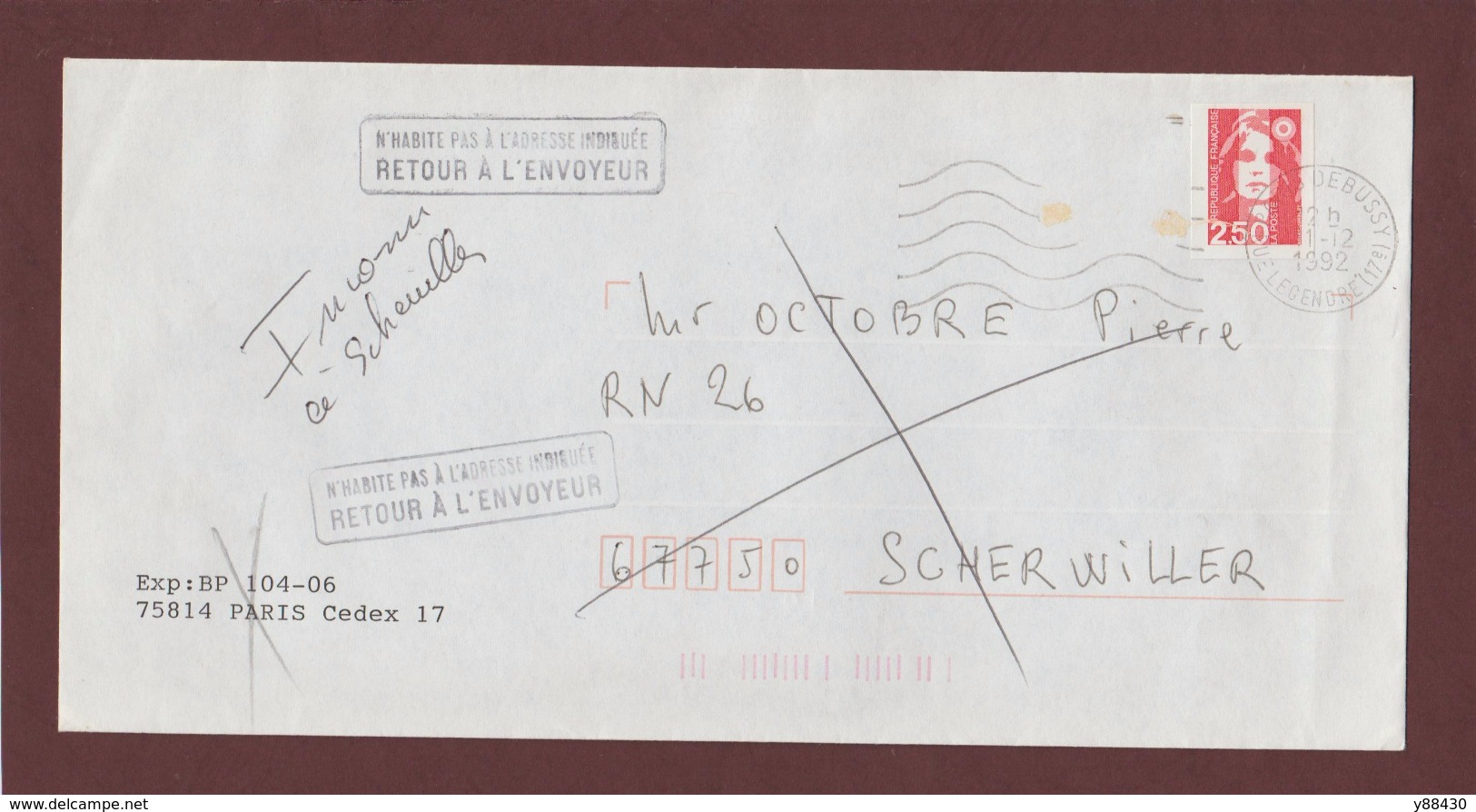 3 - 2720 De 1991 - Adresse Fantaisiste - M. OCTOBRE à SCHERWILLER. 67 - Retour Cachet De Scherwiller - Voir 2 Scannes - Oblitérés