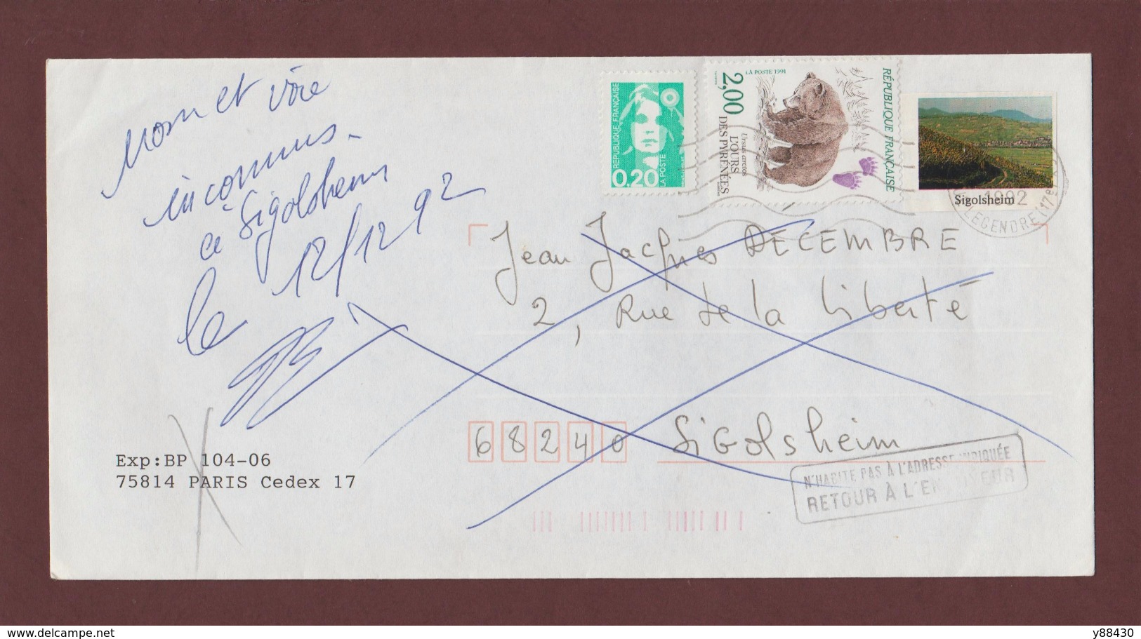 2721 De 1991 - Adresse Fantaisiste - M. DECEMBRE à SIGOLSHEIM. 68 - Retour Cachet De KAYSERSBERG - Voir 2 Scannes - Used Stamps