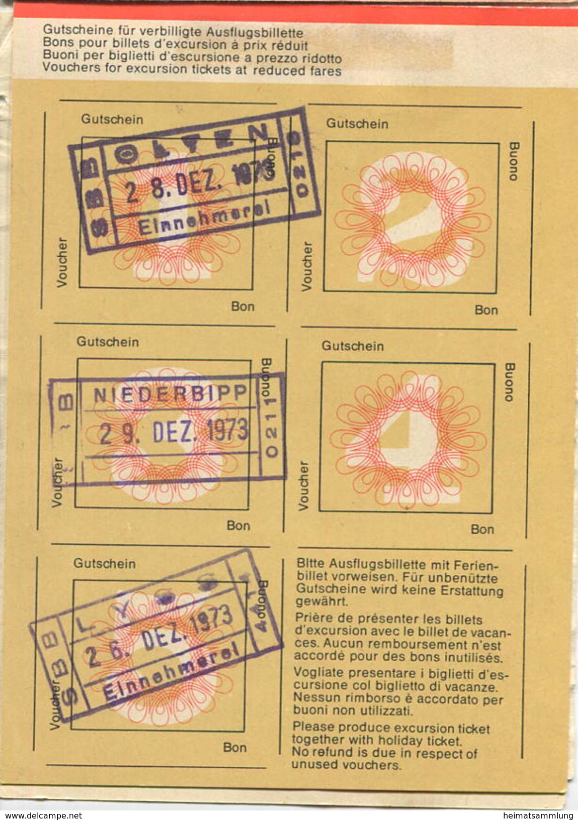 Schweiz - SBB - Ferienbillet 1973 - Europe