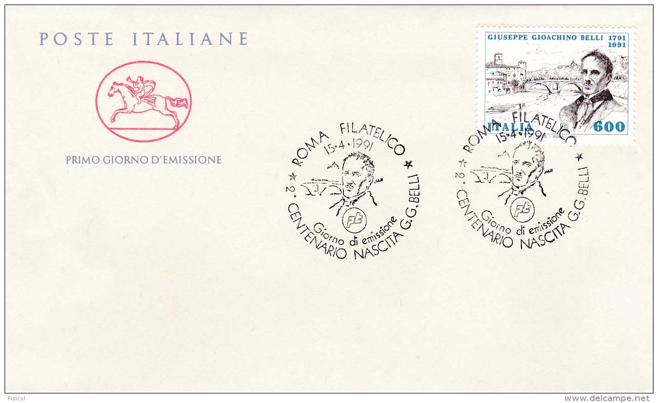 1991 ITALIA - 04 GIOACCHINO BELLI - FDC CAVALLINO - ANNULLO ROMA FILATELICO - FDC