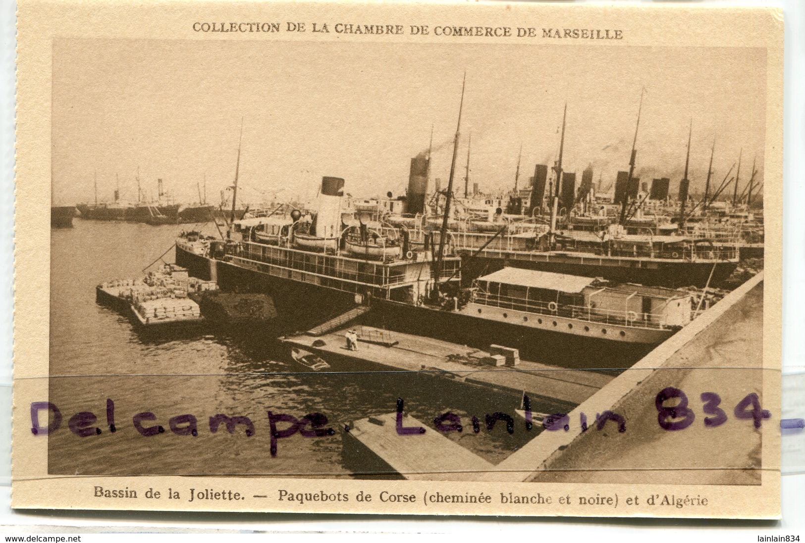 - MARSEILLE - Bassin De La Joliete - Paquebot De Corse, Et D'Algérie,Chambre De Commerce, Rare, Non écrite, TTBE, Scans. - Joliette, Zona Portuaria