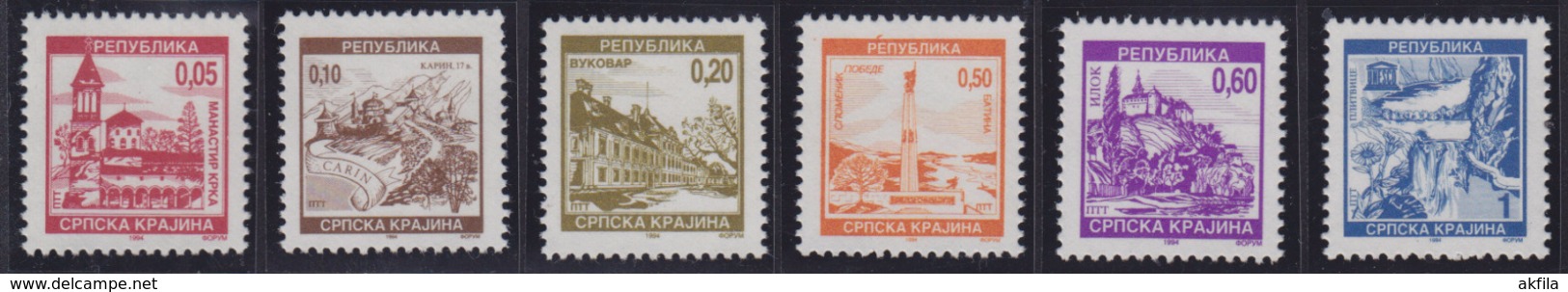 Croatia Republic Of Serbian Krajina 1994 Definitive - Tourist Attractions, MNH (**) Michel 30-35 - Croatie