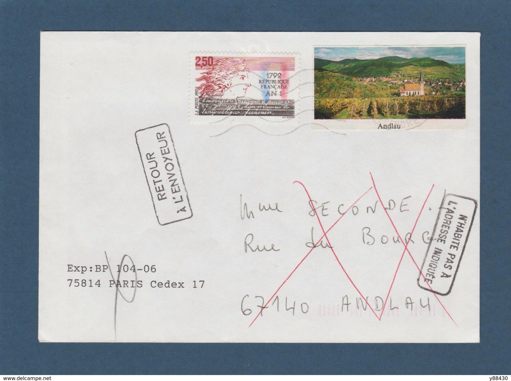 2771 De 1992 - Adresse Fantaisiste - M. SECONDE à ANDLAU. 67 - Retour Cachet De Andlau - Voir 2 Scannes - Used Stamps