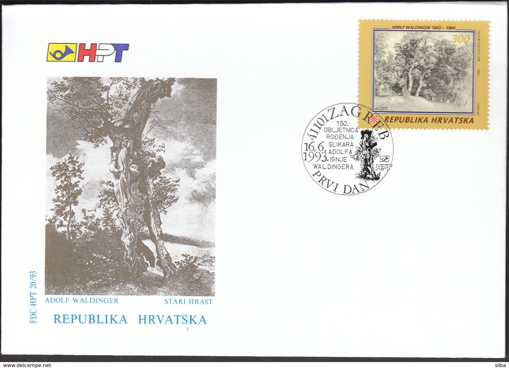 Croatia Zagreb 1993 / 150 Anniversary Of Birth Of Croatian Painter Adolf Ignja Waldinger / Old Oak / FDC - Altri & Non Classificati