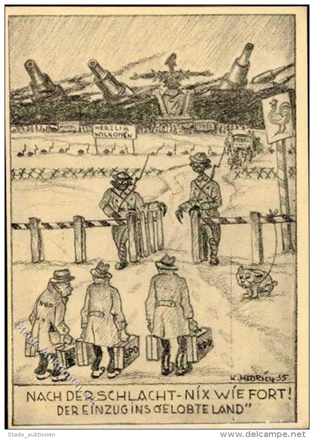 SAARBEFREIUNG 1935 WK II - Zur BEFREIUNG Des SAARLANDES , K&uuml;nstlerkarte Grenze Frankreich" Sign. Hedrich I" - Ohne Zuordnung