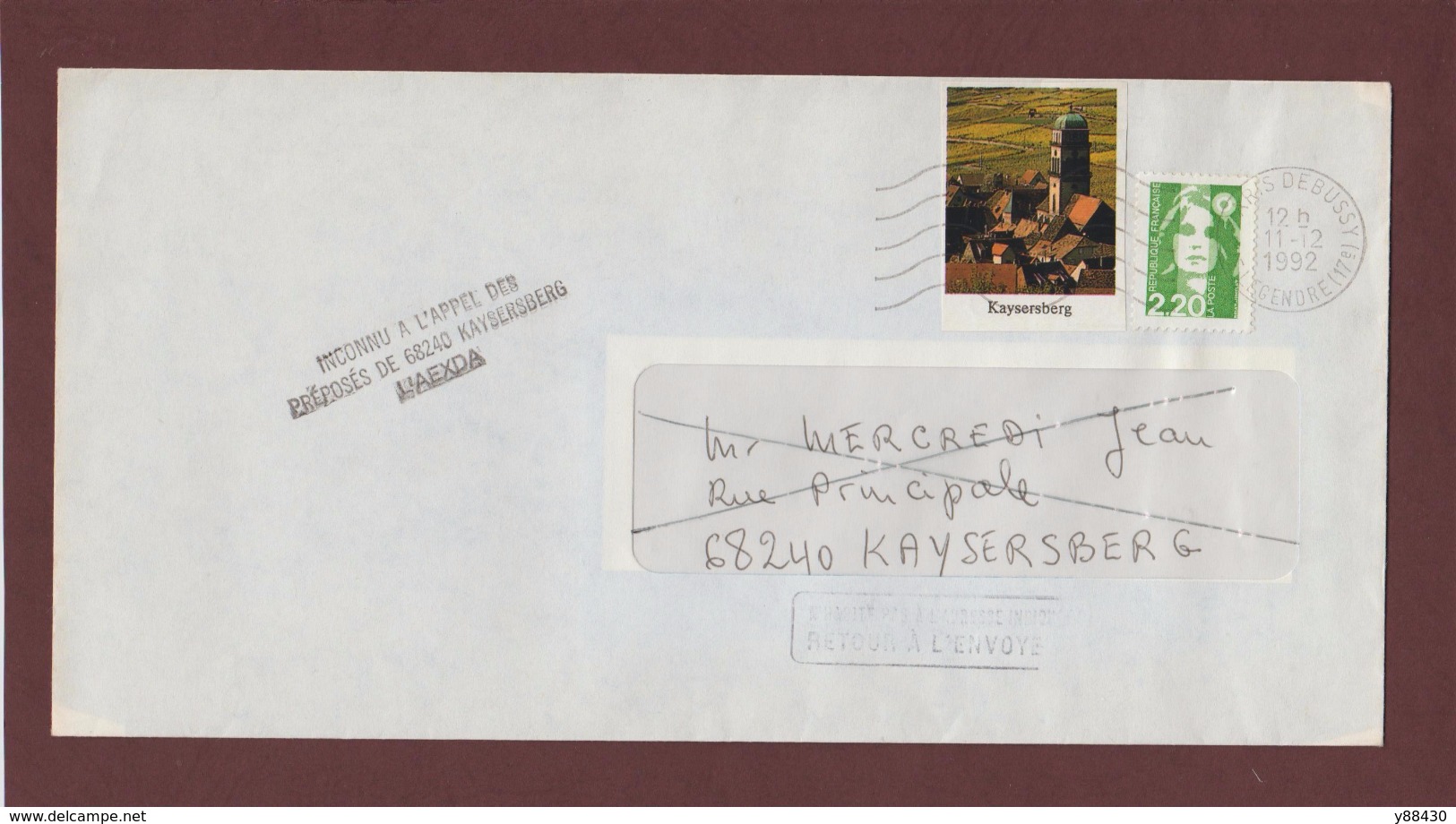 2714 De 1991 - Adresse Fantaisiste - M. MERCREDI à KAYSERSBERG 68 - Cachet Retour De Kaysersberg - Voir 2 Scannes - Usados