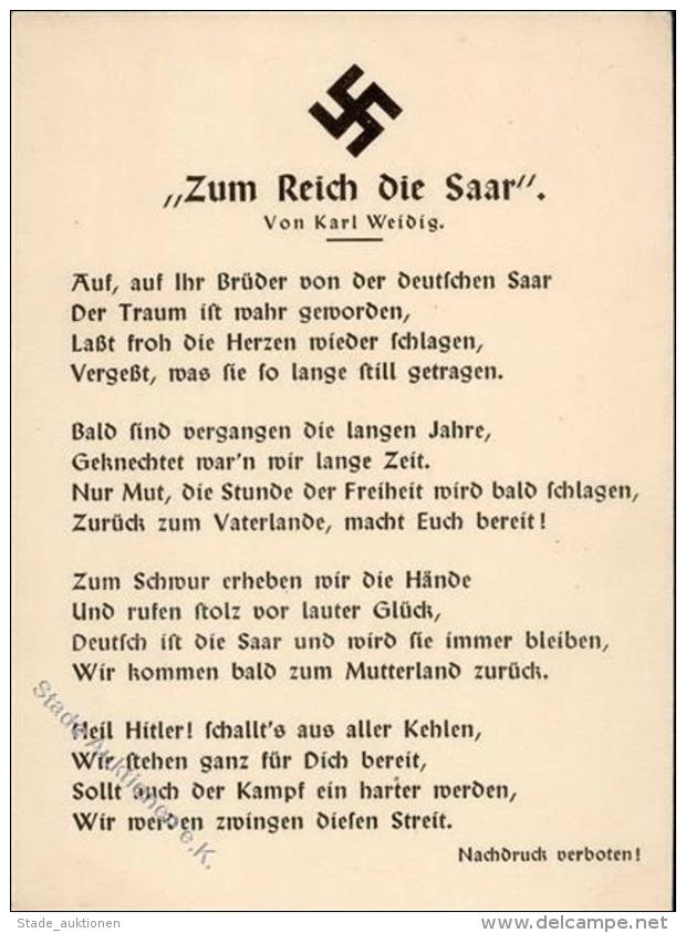 SAARBEFREIUNG 1935 WK II - Zum Reich Die Saar" (keine Ak) I-II" - Ohne Zuordnung