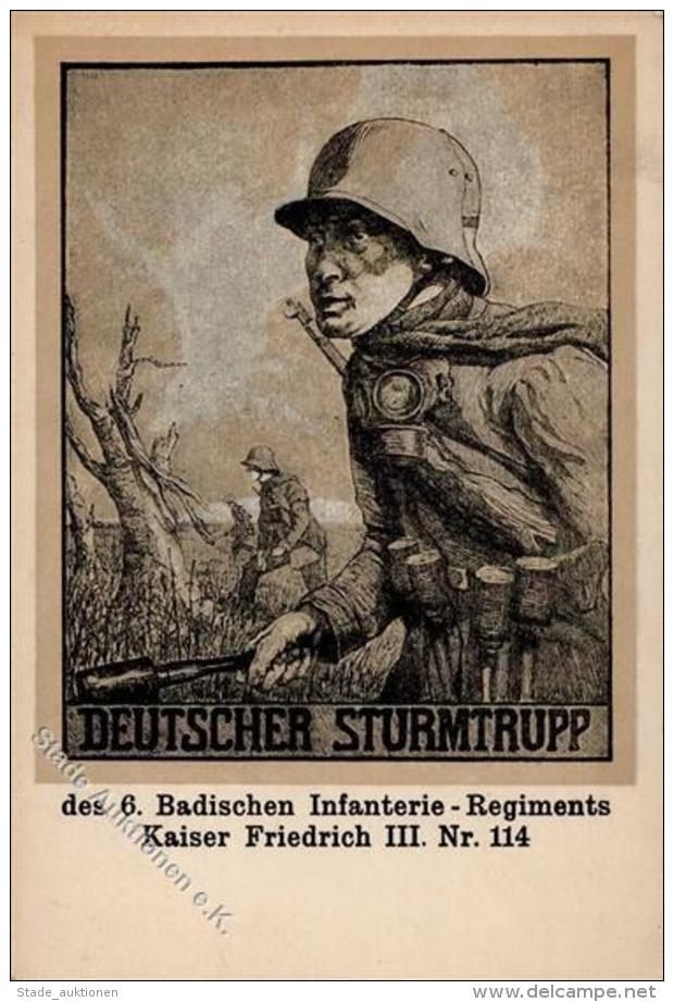 Regiment WK I Deutscher Sturmtrupp 6. Badisches Infanterie Regiment Kaiser Friedrich III Nr. 114 Sign. Poeschmann, Rud. - Regimente