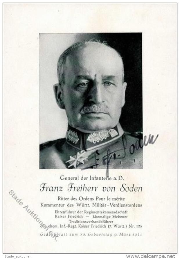 Regiment Soden, Franz Frhr. V. General Der Infanterie Mit Orig. Unterschrift I-II - Regimente