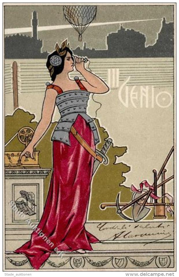 Regiment Italien Reggimento Genio Comando Jugendstil Frau Ballon Telefon  K&uuml;nstlerkarte I-II (fleckig) Art Nouveau - Regimente