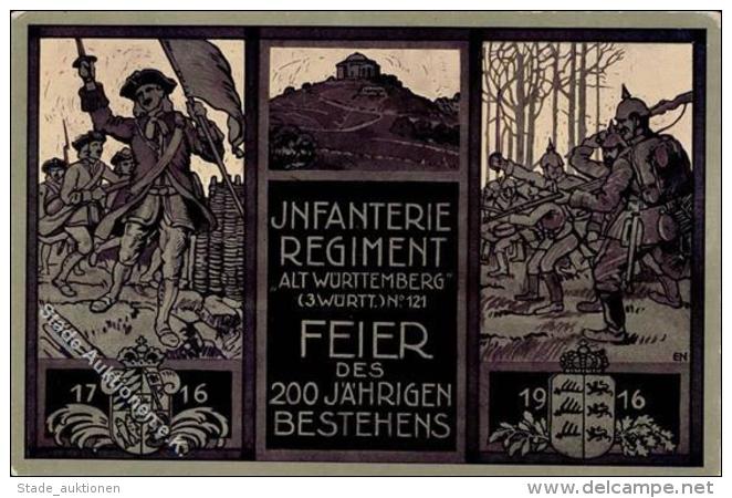 Regiment Inf. Regt. Alt W&uuml;rttemberg 3. W&uuml;rtt. Nr. 121 K&uuml;nstlerkarte 1916 I-II (Ecke Abgestossen) - Regimente