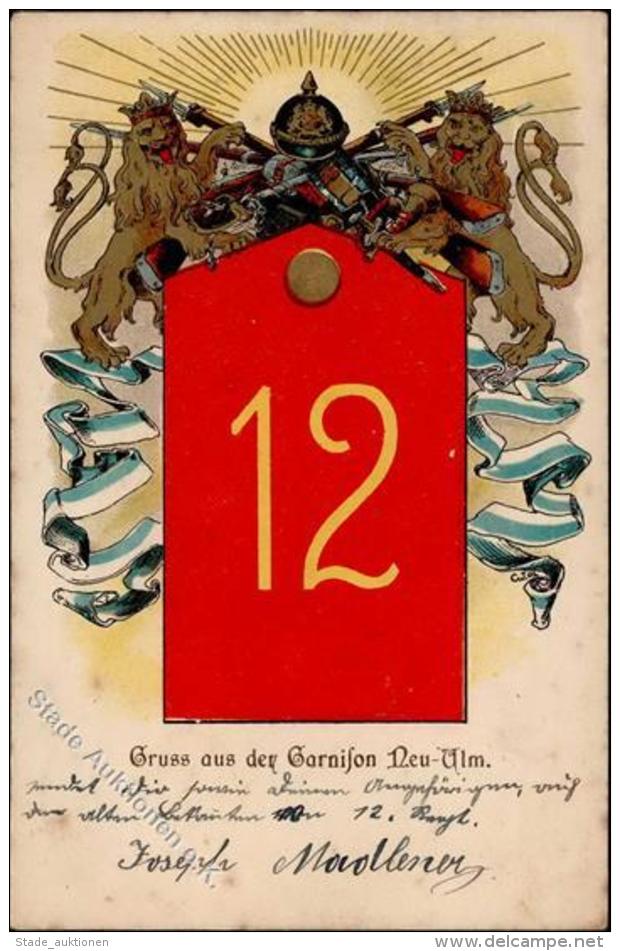 Regiment 12. Bayer. Inf. Regt. Prinz Arnulph Neu Ulm Pr&auml;ge-Karte 1903 I-II (Marke Entfernt, Fleckig) - Regimente