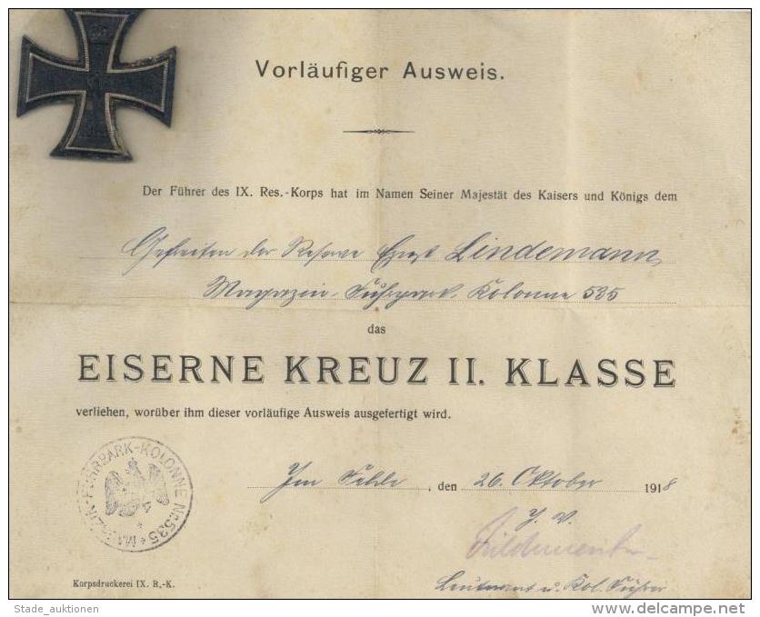 WK I Orden Eisernes Kreuz II. Klasse 1918 Mit Vorl&auml;ufiger Urkunde I-II - Non Classificati