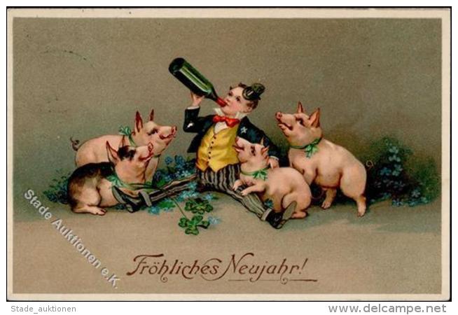 SCHWEINE - Neujahrs-Pr&auml;gekarte I - Non Classificati