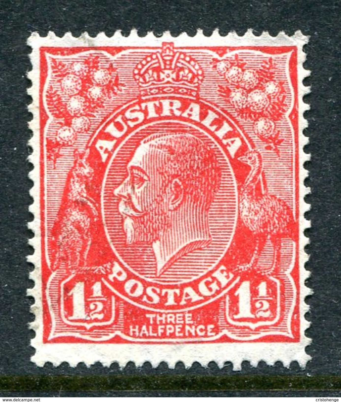 Australia 1926-30 KGV Heads (Wmk. Mult. Crown A) - P.14 - 1½d Scarlet Used (SG 87) - Used Stamps