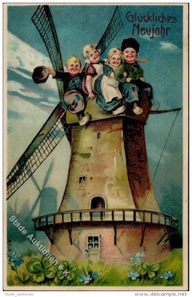 Windm&uuml;hle Kinder Neujahr Pr&auml;ge-Karte 1907 I-II Bonne Annee - Ohne Zuordnung