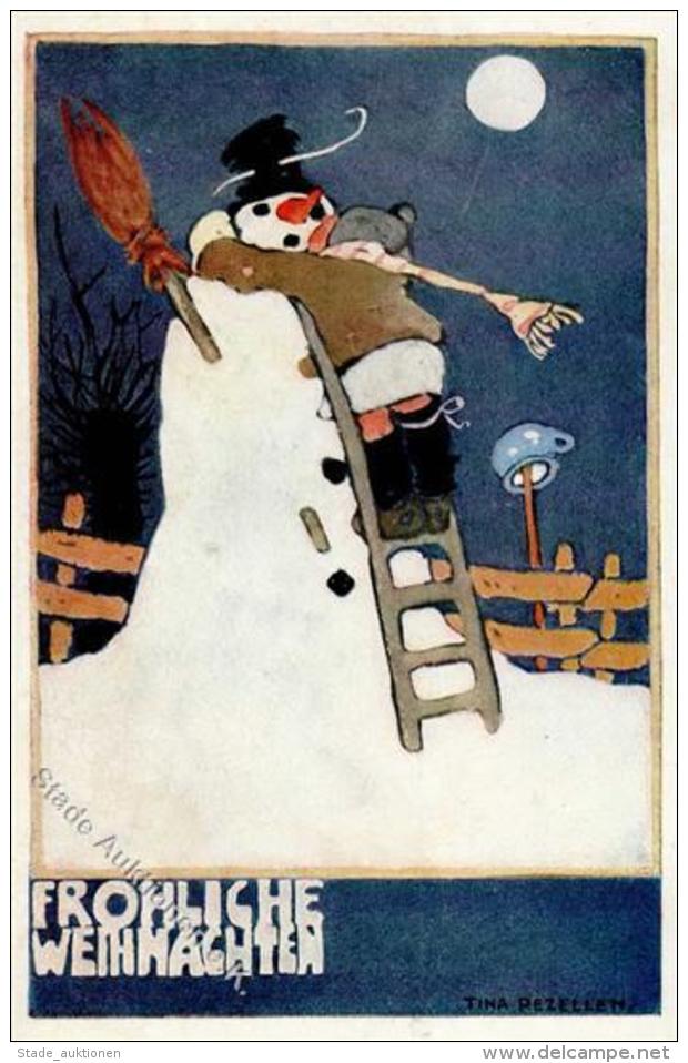 Schneemann Kind Sign. Pezellen, Tina K&uuml;nstler-Karte I-II - Ohne Zuordnung