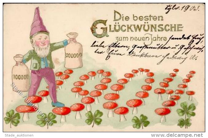 Zwerg Pilze Geld Neujahr  Pr&auml;gedruck 1903 I-II Bonne Annee Lutin Argent - Ohne Zuordnung