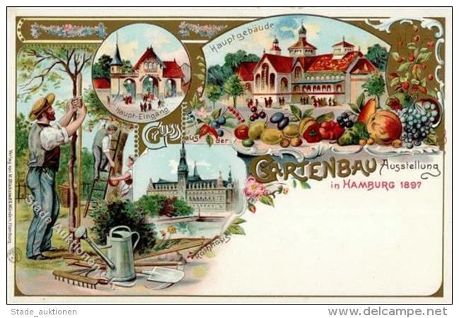 Gartenbauausstellung Hamburg Lithographie 1897 I-II - Ohne Zuordnung