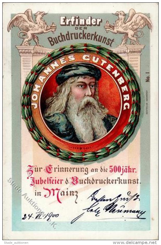 Gutenberg Erfinder Der Buchdruckkunst Lithographie 1900 I-II - Non Classificati