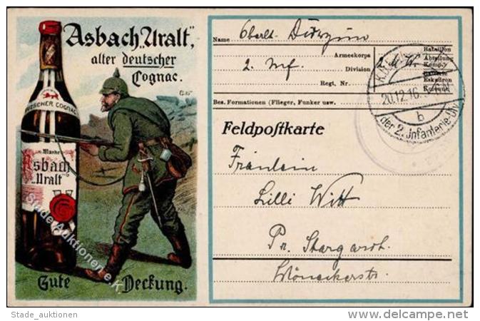Alkoholwerbung Asbach Uralt Soldat Pickelhaube  K&uuml;nstlerkarte 1916 I-II - Ohne Zuordnung