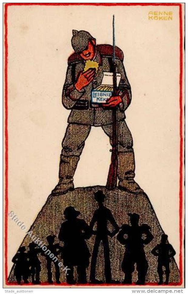 Werbung Bahlsen Keks Hannvover (3000) WK I Soldat K&uuml;nstler-Karte Sign. K&ouml;ken, Aenne I-II Publicite - Non Classés