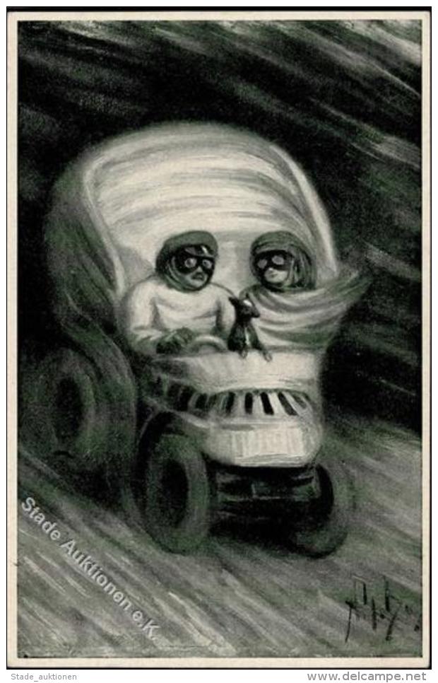 Metamorphose Totenkopf Auto  K&uuml;nstlerkarte I-II Surrealisme - Ohne Zuordnung