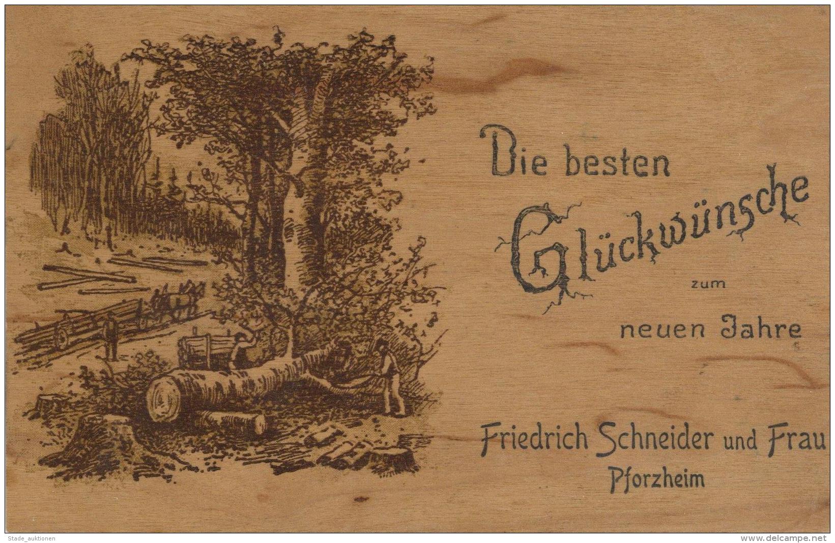 Holz-Karte Gl&uuml;ckwunsch Neujahr K&uuml;nstler-Karte I-II Carte En Bois Bonne Annee - Ohne Zuordnung