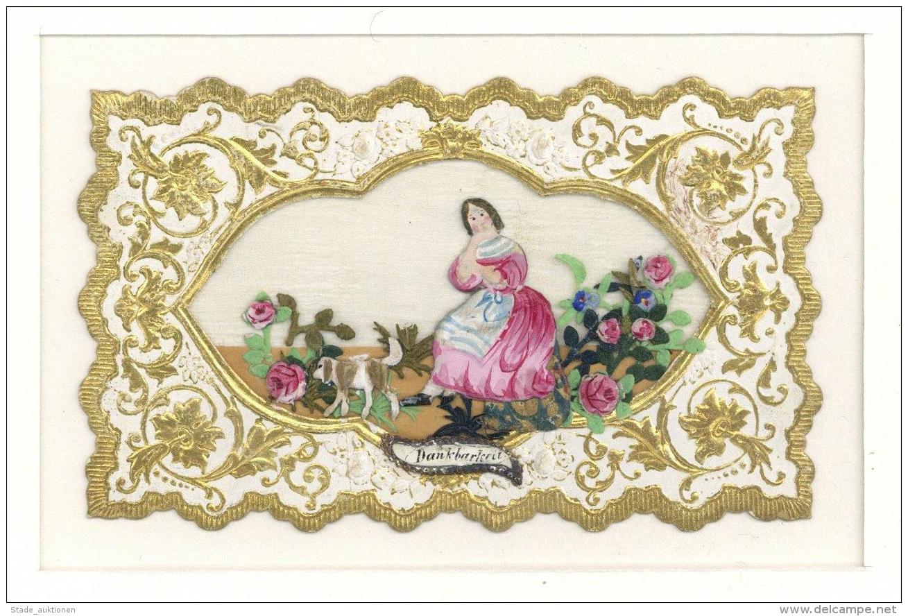 Freundschaftsbild Biedermeier Ca. 1825 Mit Applikationen Im Passepartout Bild Ca. 9,0 X 5,5 Cm I-II - Ohne Zuordnung