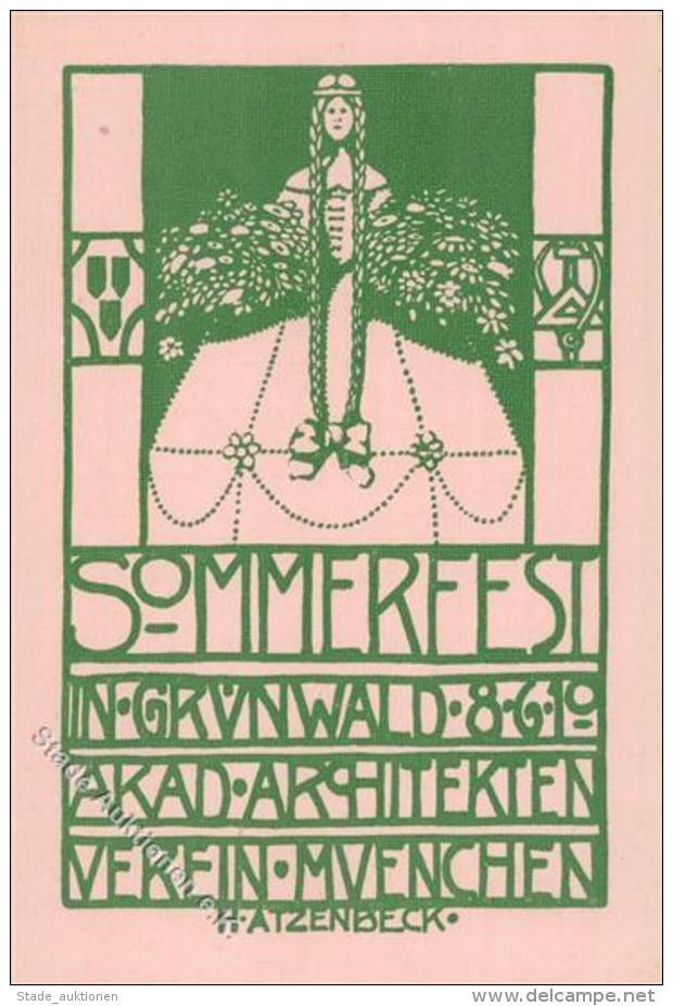 Kunstgeschichte M&uuml;nchen Sign. Atzenbeck, H. Akad. Architekten Verein Sommerfest 1910 K&uuml;nstler-Karte I-II - Ohne Zuordnung
