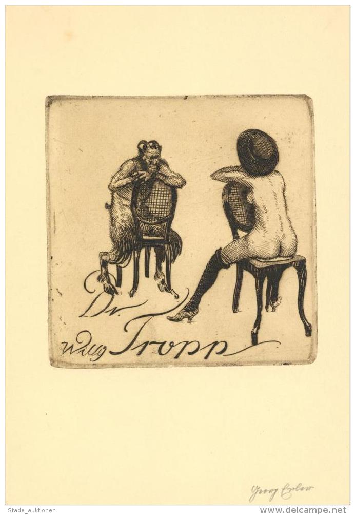 Ex Libris Erotik Teufel Original Entwurf Sign. Erler, Georg I-II (fleckig) Erotisme - Ohne Zuordnung