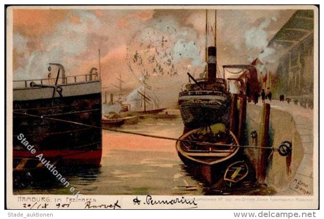 Diemer, Z. Hamburg Im Freihafen K&uuml;nstlerkarte 1901 I-II (fleckig) - Ohne Zuordnung