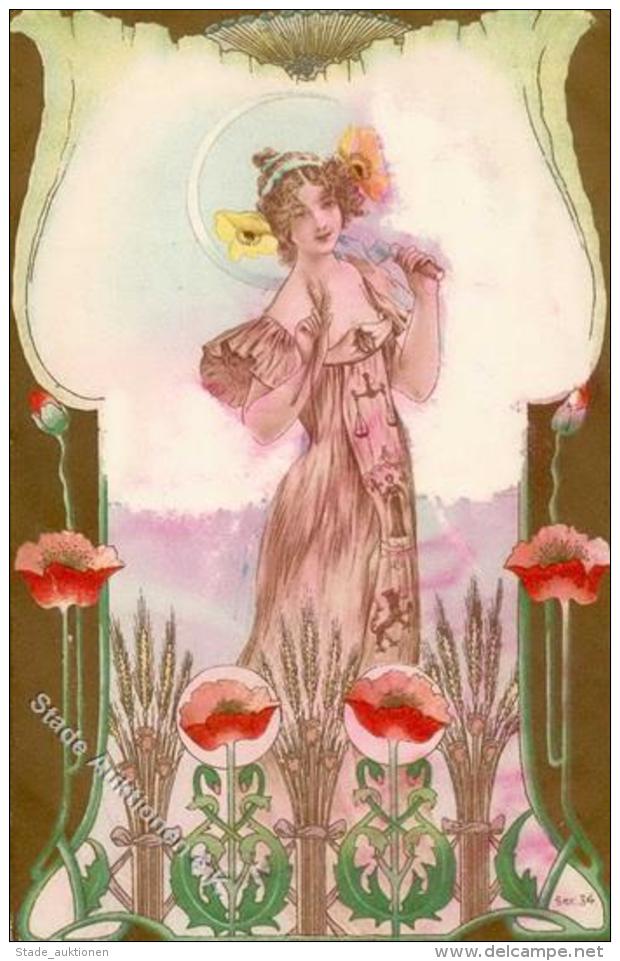 Jugendstil Frau K&uuml;nstlerkarte I-II (Marke Entfernt) Art Nouveau - Ohne Zuordnung