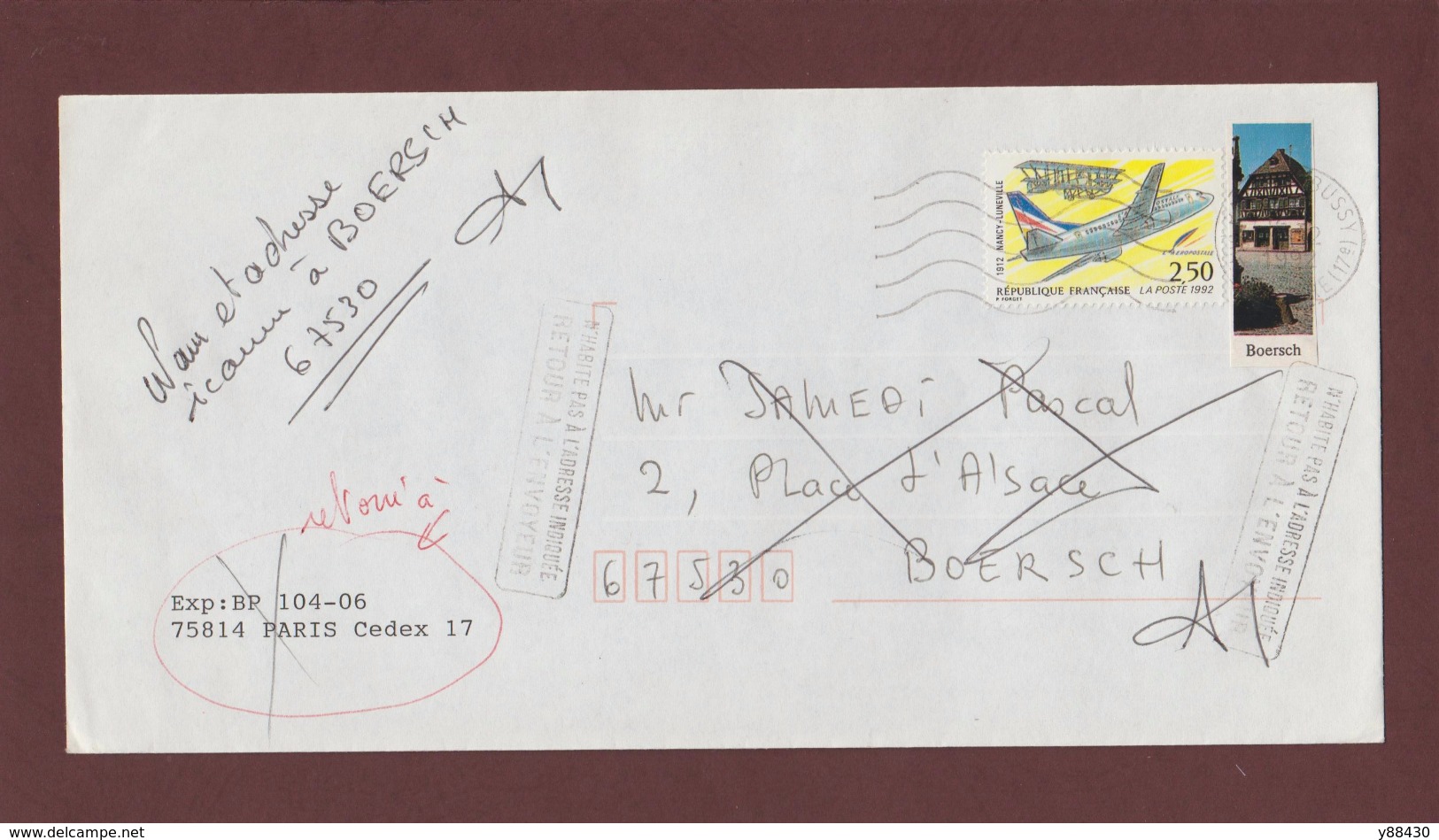 2778 De 1992 - Adresse Fantaisiste - M. SAMEDI à BOERSCH. 67 - Cachet Retour De OTTROTT & PARIS - Voir 2 Scannes - Used Stamps