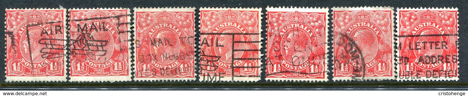 Australia 1926-30 KGV Heads (Wmk. Mult. Crown A) - P.13½ X 12½ - 1½d Scarlet Shade Selection Used (SG 96) - Oblitérés