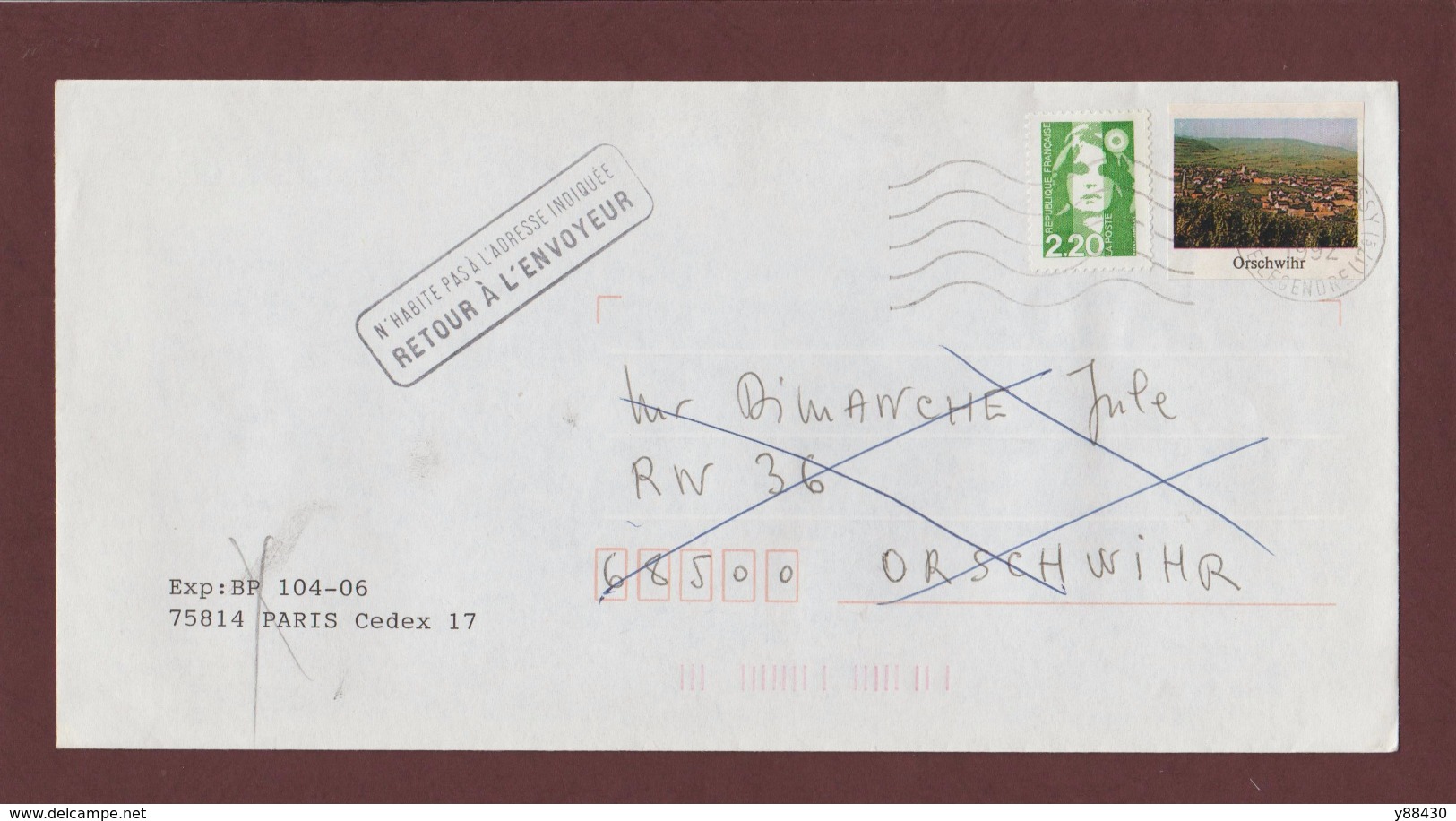 2714 De 1991 - Adresse Fantaisiste - M. DIMANCHE à ORSCHWIHR. 68 - Flamme Retour De Orschwihr - Voir 2 Scannes - Used Stamps