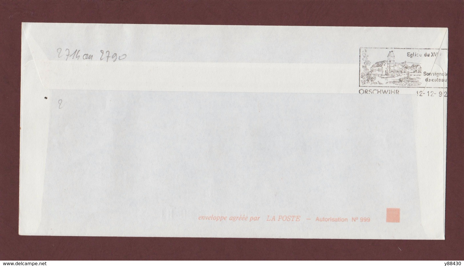 2714 De 1991 - Adresse Fantaisiste - M. DIMANCHE à ORSCHWIHR. 68 - Flamme Retour De Orschwihr - Voir 2 Scannes - Used Stamps
