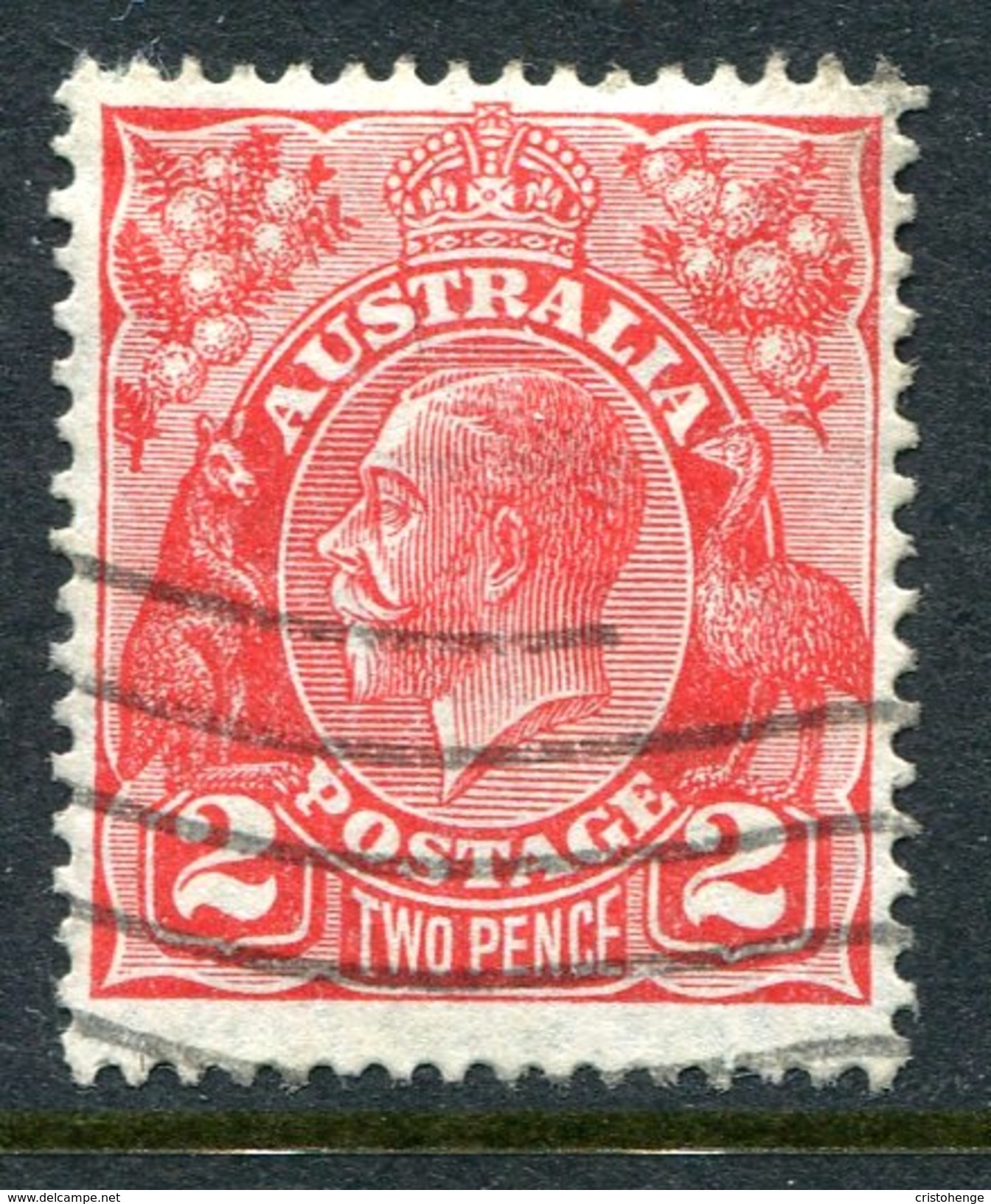 Australia 1926-30 KGV Heads (Wmk. Mult. Crown A) - P.13½ X 12½ - 2d Golden Scarlet - Die II - Used (SG 99) - Used Stamps