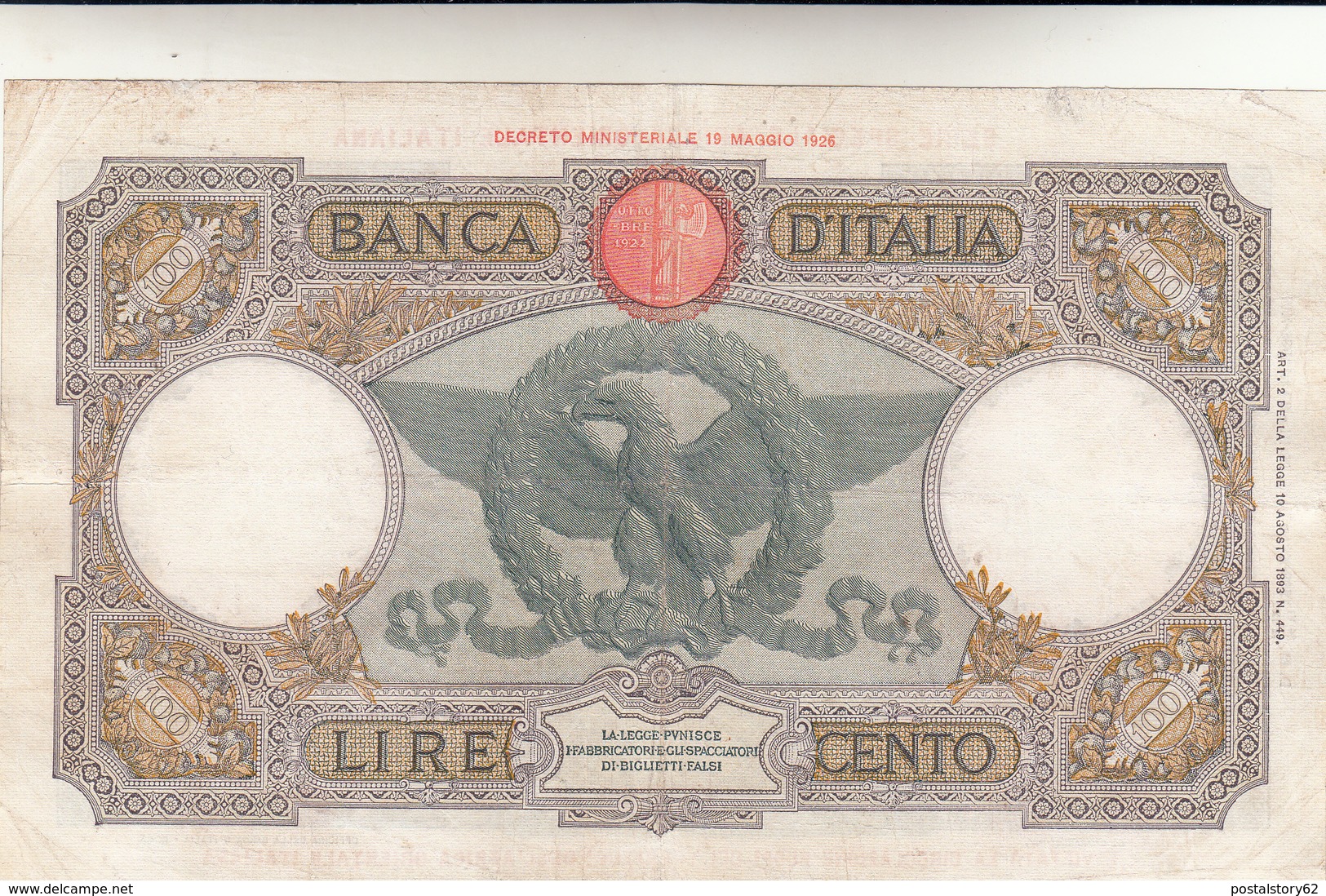 Lire 100 Capranesi. Serie Speciale Per L'Africa Orientale, Banconota Banca D'Italia Dec. 1938 Buon BB - 100 Lire