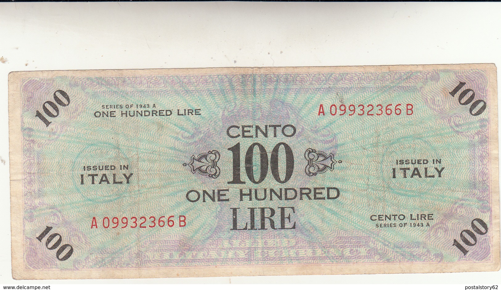 Banconota Lire 100. Occupazione Militare Alleata, AM Lire Bilingue 1943 Buon BB Integra - Occupazione Alleata Seconda Guerra Mondiale