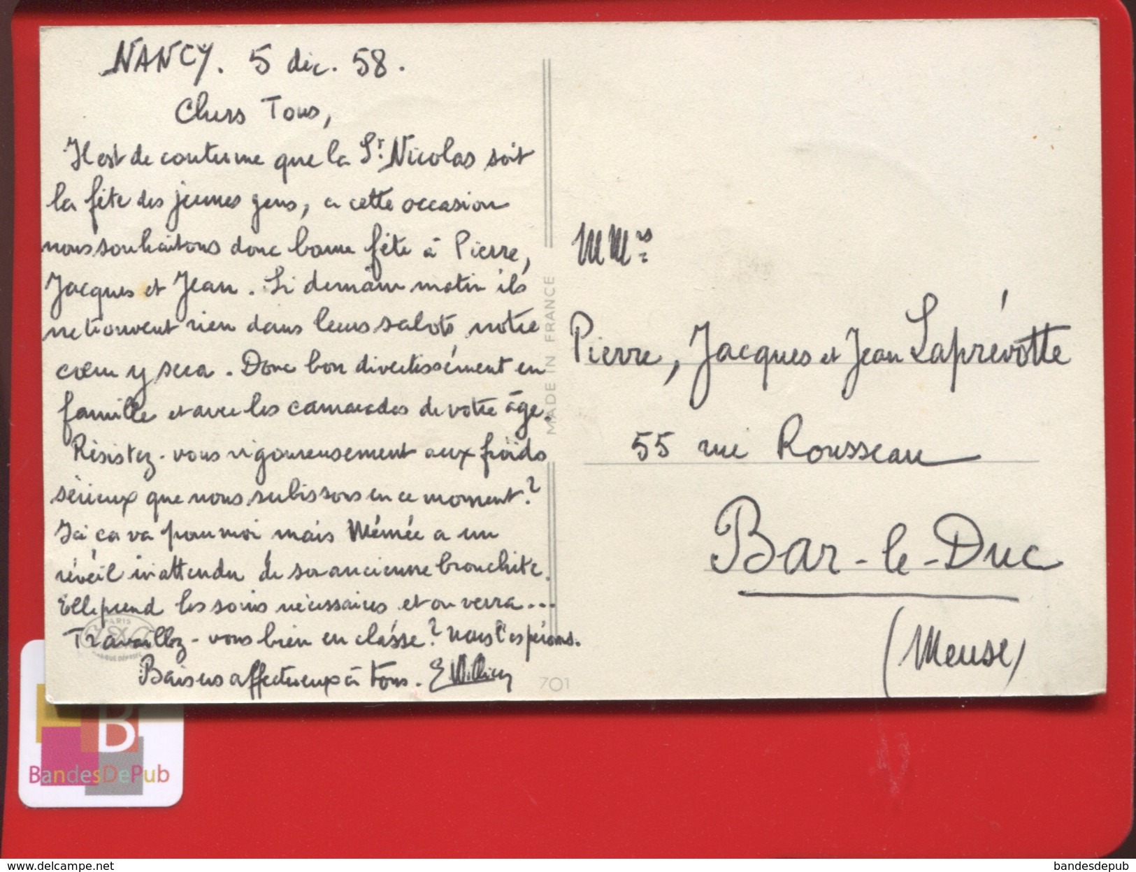 JOLIE CARTE SYSTEME IDA 701  SAINT ST NICOLAS ECRITE 1958 TOIT CHEMINEE NANCY BAR LE DUC - Nikolaus