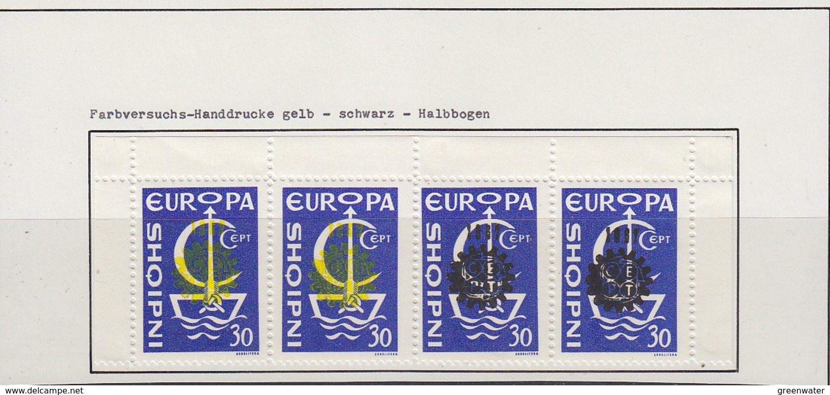 Europa Cept 1966 Albania 1v Strip 4v  Farbversuchsdrucke Gelb-schwarz Unused  (partly Sticked On Album Pages)(ALB345) - 1966