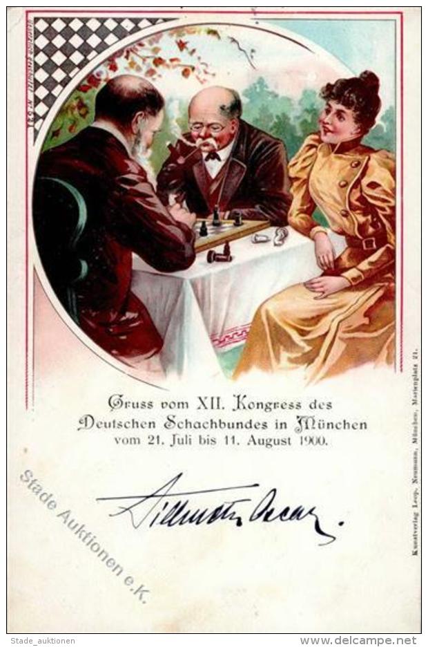 Schach M&uuml;nchen (8000) XII Kongress Des Deutschen Schachbundes Lithographie 1900 I-II - Schach