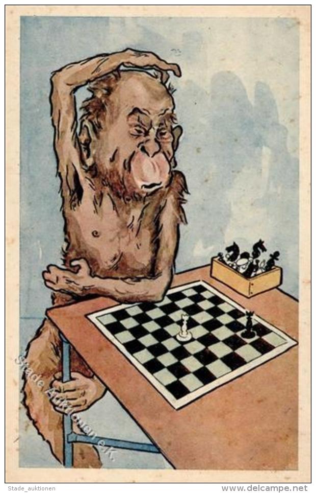 Schach Affe  K&uuml;nstlerkarte I-II (fleckig) - Schach