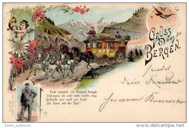 Gruss Aus Den Bergen Postkutsche Lithographie 1902 I-II Montagnes - Ohne Zuordnung