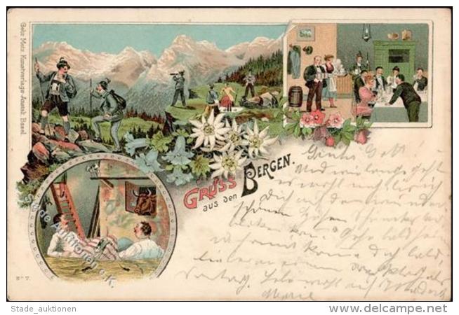 Gruss Aus Den Bergen Lithographie 1898 I-II (fleckig) Montagnes - Ohne Zuordnung