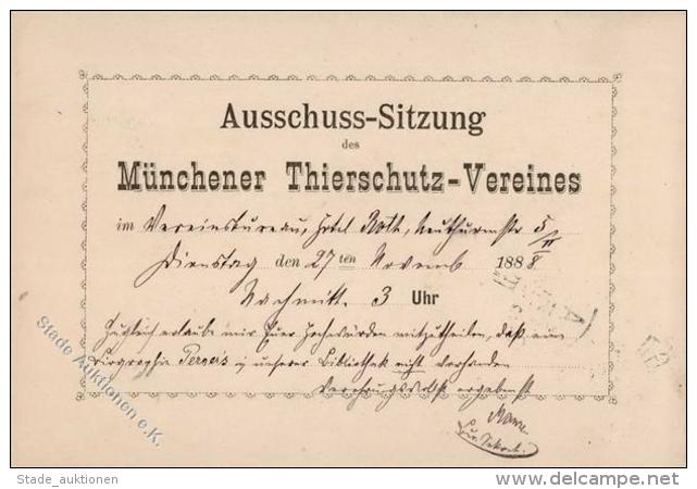 Vorl&auml;ufer 1888 Ausschuss Sitzung M&uuml;nchener Tierschutz Verein I-II (fleckig) - Non Classificati